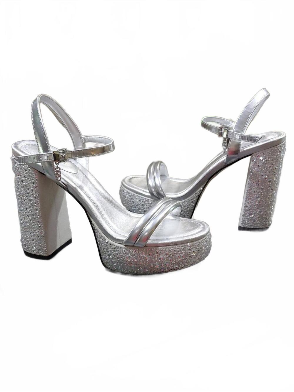 "Michael Kors" LACI Silver Rhinestone Platform Block Heels Sz. 8M, Flawless....